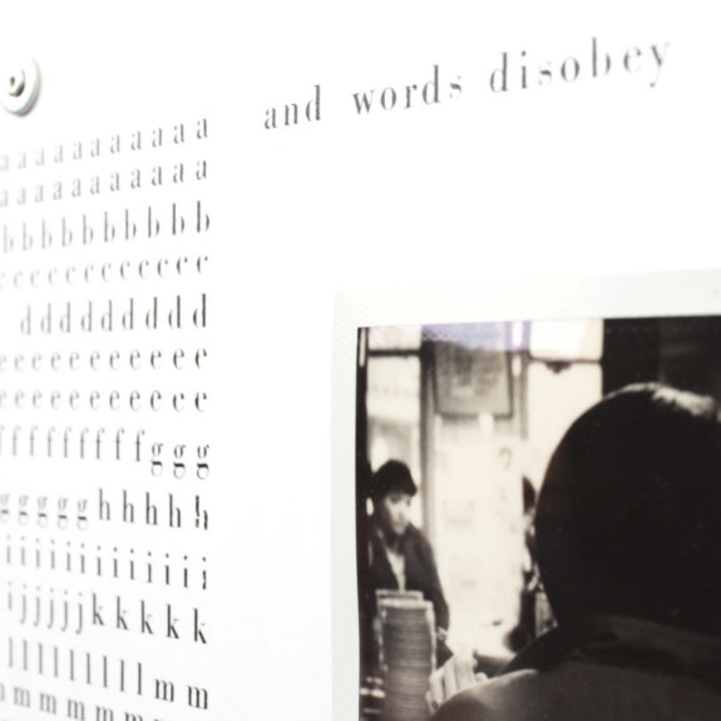 manner of speaking (disobey) part. stampa a ricalco e polaroid su carta calcografica e mdf, cornice. cm. 42,5 x 32,5. 2015